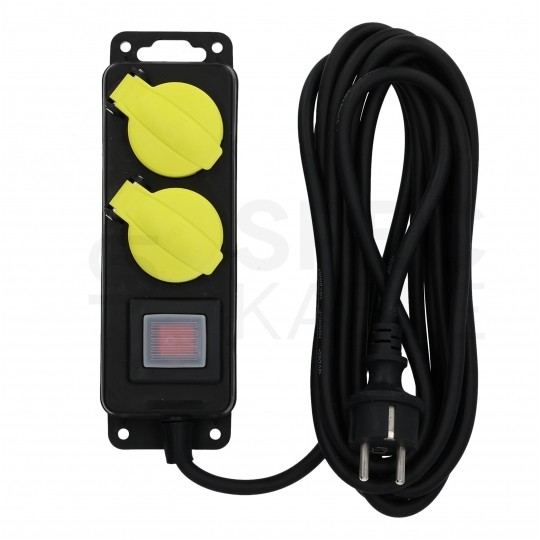 Przedłużacz elektryczny listwa zasilająca Kabel zasilający warsztatowy OW 3x1,5 (wtyk / 2 gniazda) 16A czarny 5m