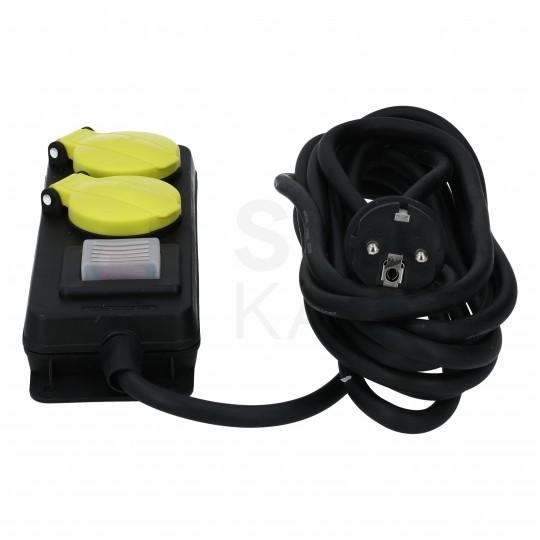 Przedłużacz elektryczny listwa zasilająca Kabel zasilający warsztatowy OW 3x1,5 (wtyk / 2 gniazda) 16A czarny 5m