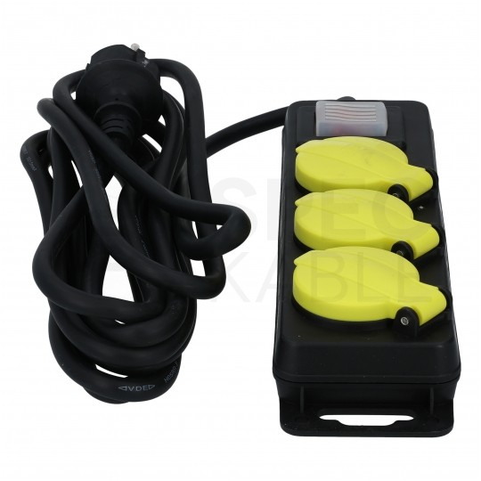 Przedłużacz elektryczny listwa zasilająca Kabel zasilający warsztatowy OW 3x1,5 (wtyk / 3 gniazda) 16A czarny 5m