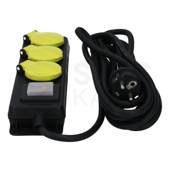 Przedłużacz elektryczny listwa zasilająca Kabel zasilający warsztatowy OW 3x1,5 (wtyk / 3 gniazda) 16A czarny 5m