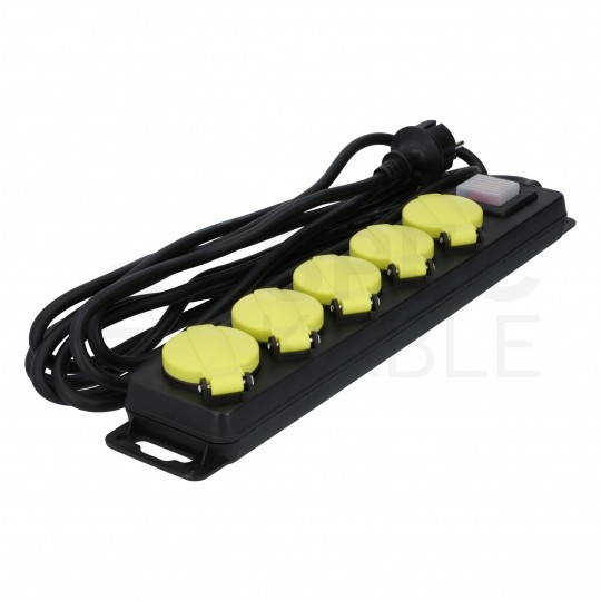 Przedłużacz elektryczny listwa zasilająca Kabel zasilający warsztatowy OW 3x1,5 (wtyk / 5 gniazd) 16A czarny 5m