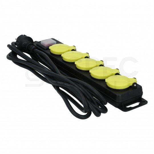 Przedłużacz elektryczny listwa zasilająca Kabel zasilający warsztatowy OW 3x1,5 (wtyk / 5 gniazd) 16A czarny 5m