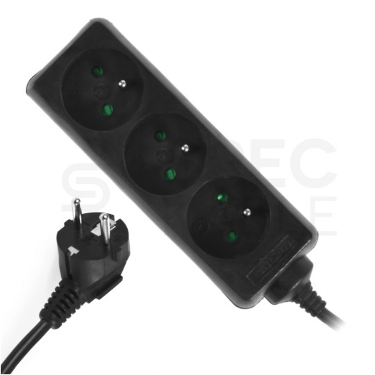 Przedłużacz elektryczny Listwa zasilająca na 3 gniazda [2P+Z] czarna 1,5m ECO PLASTROL