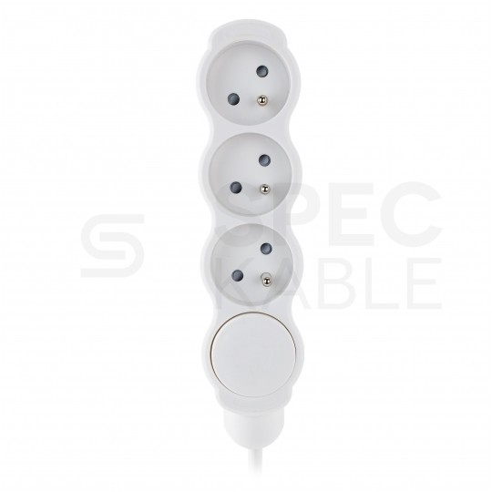 Przedłużacz elektryczny Listwa zasilająca na 3 gniazda [2P+Z] z wyłącznikiem biało-szara 1,5m BEMKO