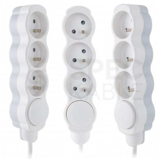 Przedłużacz elektryczny Listwa zasilająca na 3 gniazda [2P+Z] z wyłącznikiem biało-szara 3m BEMKO