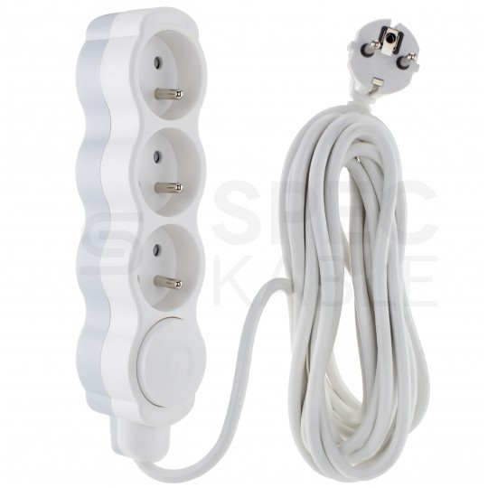 Przedłużacz elektryczny Listwa zasilająca na 3 gniazda [2P+Z] z wyłącznikiem biało-szara 3m BEMKO