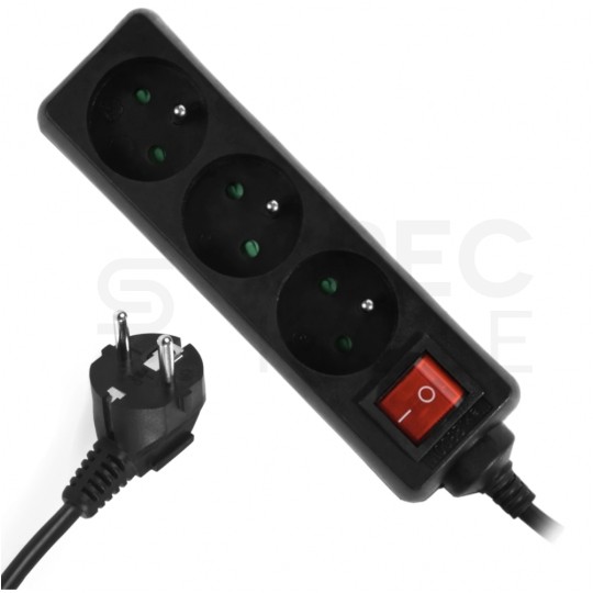 Przedłużacz elektryczny Listwa zasilająca na 3 gniazda [2P+Z] z wyłącznikiem czarna 3m ECO PLASTROL