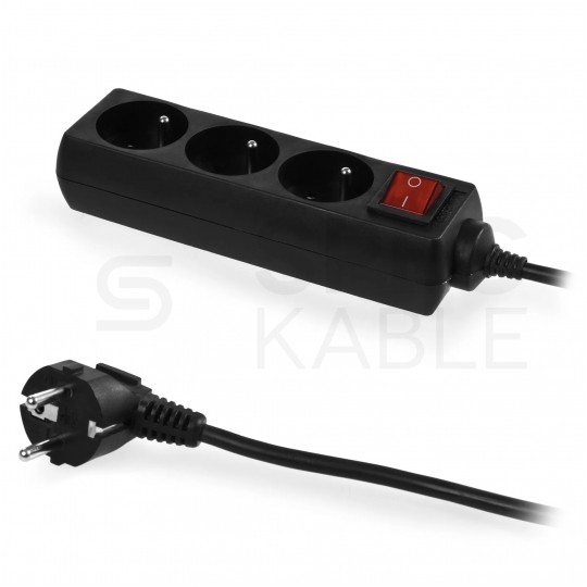 Przedłużacz elektryczny Listwa zasilająca na 3 gniazda [2P+Z] z wyłącznikiem czarna 3m ECO PLASTROL