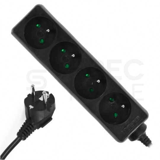 Przedłużacz elektryczny Listwa zasilająca na 4 gniazda [2P+Z] czarna 3m ECO PLASTROL