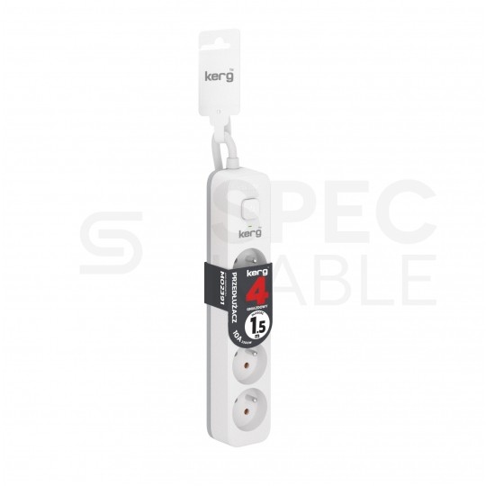 Przedłużacz elektryczny Listwa zasilająca na 4 gniazda [2P+Z] z wyłącznikiem biała 1,5m KERG