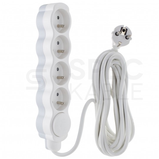 Przedłużacz elektryczny Listwa zasilająca na 4 gniazda [2P+Z] z wyłącznikiem biało-szara 1,5m BEMKO