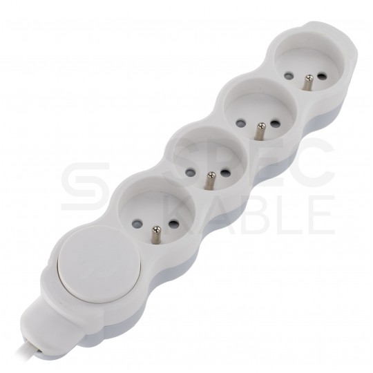 Przedłużacz elektryczny Listwa zasilająca na 4 gniazda [2P+Z] z wyłącznikiem biało-szara 1,5m BEMKO