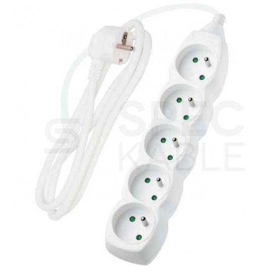 Przedłużacz elektryczny Listwa zasilająca na 5 gniazd [2P+Z] biała 1,5m
