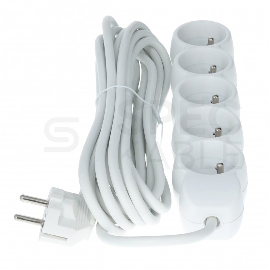 Przedłużacz elektryczny Listwa zasilająca na 5 gniazd [2P+Z] biała 5m