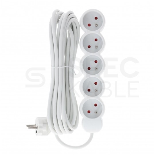 Przedłużacz elektryczny Listwa zasilająca na 5 gniazd [2P+Z] biała 5m