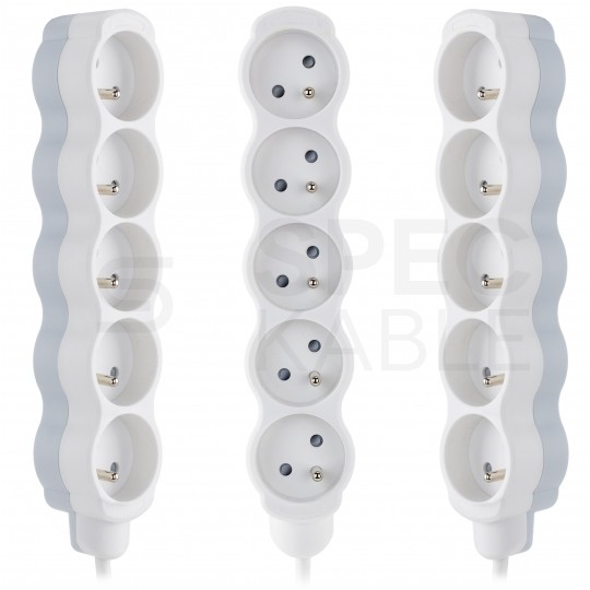 Przedłużacz elektryczny Listwa zasilająca na 5 gniazd [2P+Z] biało-szara 1,5m BEMKO