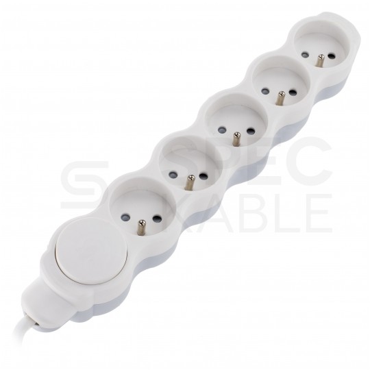 Przedłużacz elektryczny Listwa zasilająca na 5 gniazd [2P+Z] z wyłącznikiem biało-szara 1,5m BEMKO