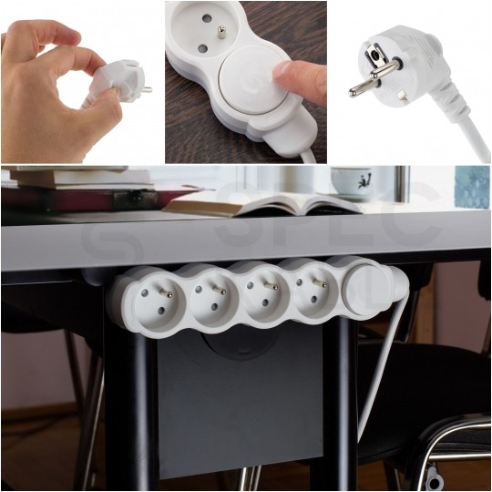 Przedłużacz elektryczny Listwa zasilająca na 5 gniazd [2P+Z] z wyłącznikiem biało-szara 5m BEMKO