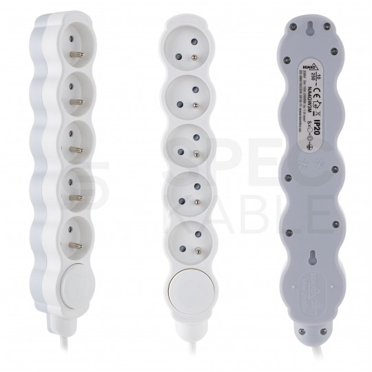 Przedłużacz elektryczny Listwa zasilająca na 5 gniazd [2P+Z] z wyłącznikiem biało-szara 5m BEMKO