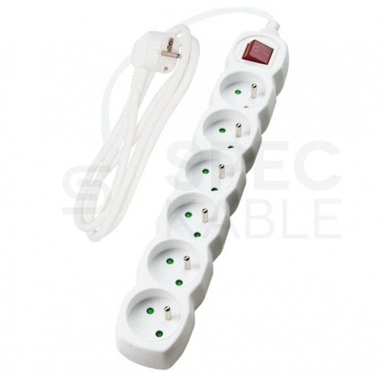 Przedłużacz elektryczny Listwa zasilająca na 6 gniazd [2P+Z] z wyłącznikiem biała 5m