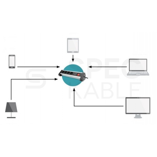 Przedłużacz elektryczny Listwa zasilająca Obrotowa na 4 gniazda [2P+Z] Schuko + 2 gniazda USB (5V 2,4A) z wyłącznikiem srebrno-czarna 1,5m DIGITUS