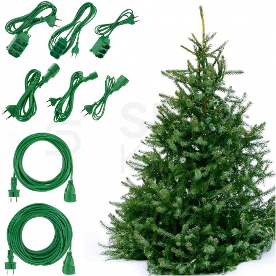 Przedłużacz elektryczny płaski do lampek choinkowych OMYp 2x0,75mm2 (wtyk / gniazdo) bez uziemienia 230V 2,5A zielony 1,5m