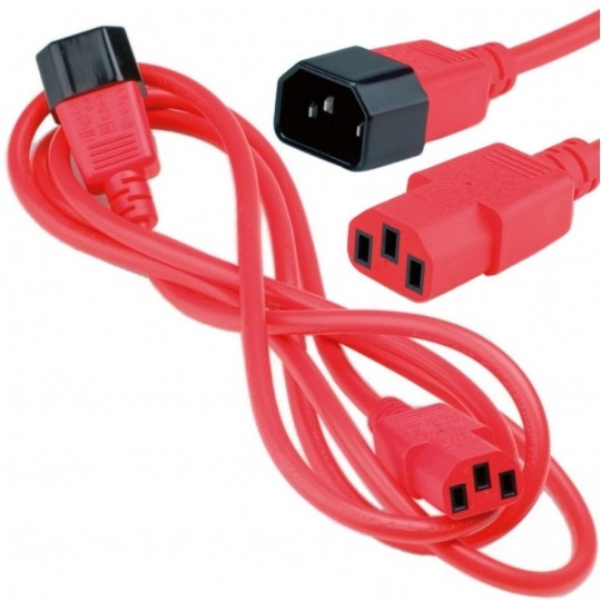 Przedłużacz komputerowy Kabel zasilający (230V 10A) do komputerów i zasilaczy UPS złącza IEC320 (C14 / C13) czerwony 0,8m