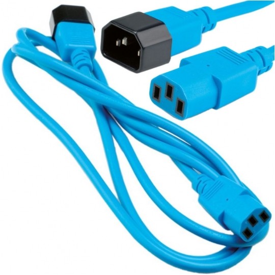 Przedłużacz komputerowy Kabel zasilający (230V 10A) do komputerów i zasilaczy UPS złącza IEC320 (C14 / C13) niebieski 0,8m
