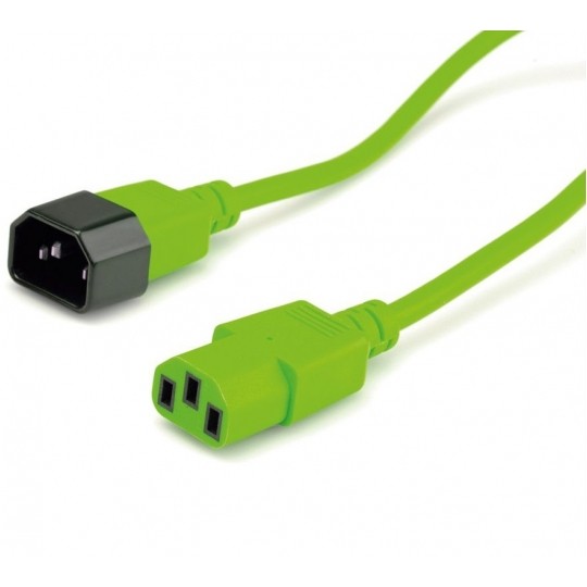 Przedłużacz komputerowy Kabel zasilający (230V 10A) do komputerów i zasilaczy UPS złącza IEC320 (C14 / C13) zielony 1,8m
