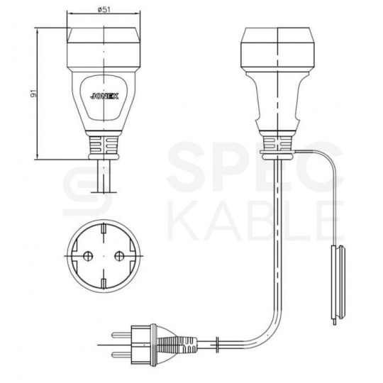 Przedłużacz ogrodowy do lampek choinkowych OWY 2x1,0mm2 (wtyk / gniazdo z klapką) 230V 10A bez uziemienia IP44 zielony 10m