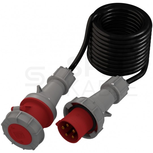 Przedłużacz siłowy Kabel zasilający budowlany gumowy OnPD 5x10mm2 (wtyk PCE [5p] / gniazdo PCE [5p] z klapką) 400V 63A IP67 czarny 10m Doktorvolt