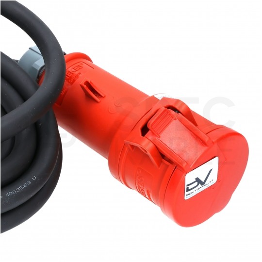 Przedłużacz siłowy Kabel zasilający budowlany gumowy OnPD 5x2,5mm2 (wtyk Mennekes [5p] / gniazdo Mennekes [5p] z klapką) 400V 16A IP44 czarny 10m Doktorvolt