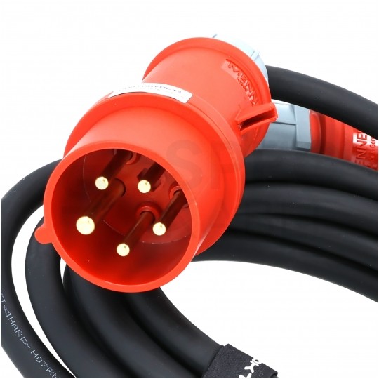 Przedłużacz siłowy Kabel zasilający budowlany gumowy OnPD 5x2,5mm2 (wtyk Mennekes [5p] / gniazdo Mennekes [5p] z klapką) 400V 16A IP44 czarny 10m Doktorvolt