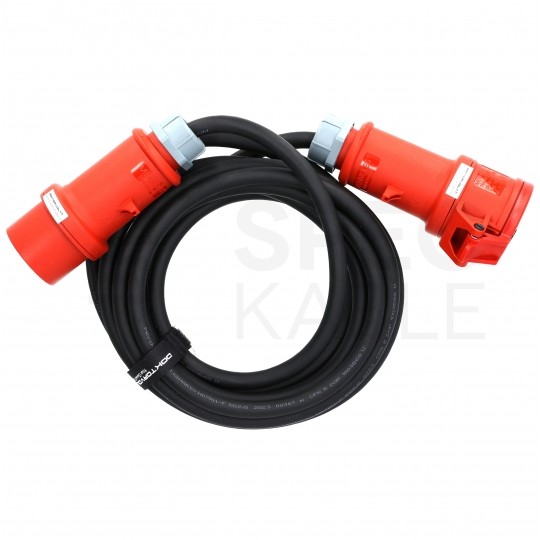 Przedłużacz siłowy Kabel zasilający budowlany gumowy OnPD 5x2,5mm2 (wtyk Mennekes [5p] / gniazdo Mennekes [5p] z klapką) 400V 16A IP44 czarny 10m Doktorvolt