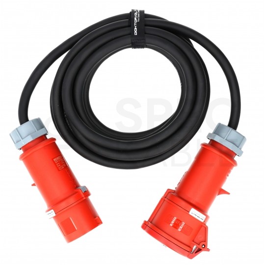 Przedłużacz siłowy Kabel zasilający budowlany gumowy OnPD 5x4mm2 (wtyk Mennekes [5p] / gniazdo Mennekes [5p] z klapką) 400V 32A IP44 czarny 5m Doktorvolt