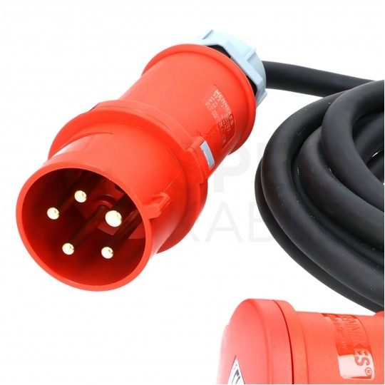 Przedłużacz siłowy Kabel zasilający budowlany gumowy OnPD 5x4mm2 (wtyk Mennekes [5p] / gniazdo Mennekes [5p] z klapką) 400V 32A IP44 czarny 5m Doktorvolt