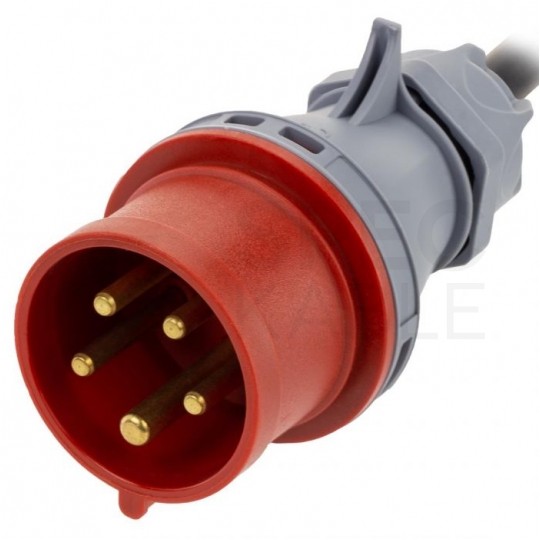 Przedłużacz siłowy Kabel zasilający budowlany gumowy OW 5x2,5mm2 (wtyk [5p] / gniazdo [5p] z klapką) 400V 32A IP44 czarny 20m