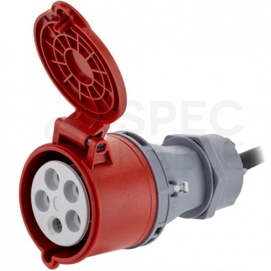 Przedłużacz siłowy Kabel zasilający budowlany gumowy OW 5x2,5mm2 (wtyk [5p] / gniazdo [5p] z klapką) 400V 32A IP44 czarny 20m