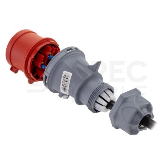 Przedłużacz siłowy Kabel zasilający budowlany gumowy OW 5x2,5mm2 (wtyk [5p] / gniazdo [5p] z klapką) 400V 32A IP44 czarny 20m