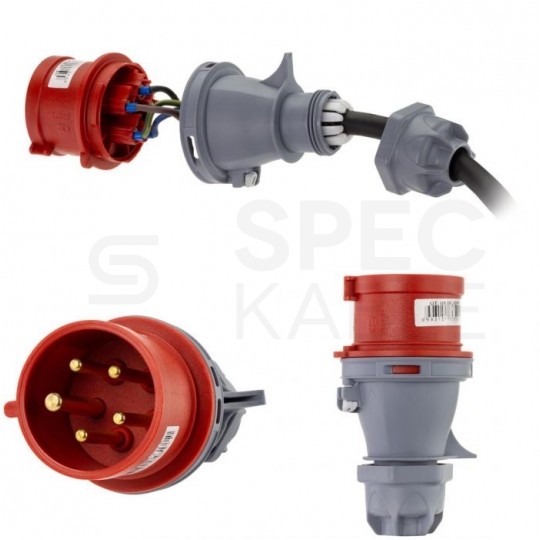 Przedłużacz siłowy zwijany na bębnie Rozgałęźnik budowlany na 1 gniazdo siłowe [5p] 400V 16A + 2 gniazda [2P+Z] 230V 16A IP44 na kablu OW 5x2,5mm2 50m