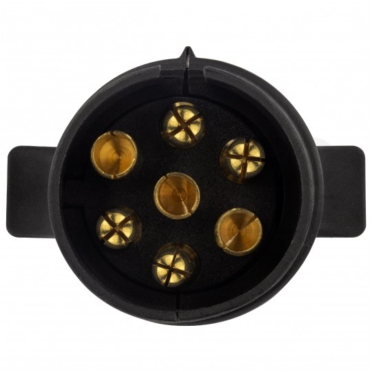 Przedłużacz spiralny QLY-s kabel do przyczepy zakończony plastikowymi złączami 7-pin 12V (gniazdo podwieszane / wtyk) 3m