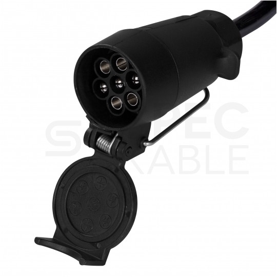 Przedłużacz spiralny QLY-s kabel do przyczepy zakończony plastikowymi złączami 7-pin 12V (gniazdo podwieszane / wtyk) 3m