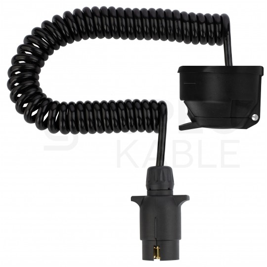 Przedłużacz spiralny QLY-s kabel do przyczepy zakończony plastikowymi złączami 7-pin 12V (gniazdo / wtyk) 3m