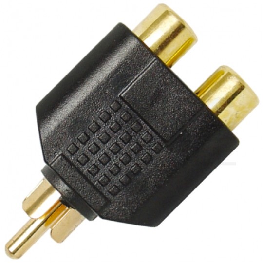 Przejście Adapter Audio do Subwoofera 1x RCA Cinch (wtyk) / 2x RCA Cinch (gniazdo) pozłacany czarny