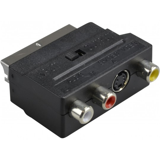 Przejście Adapter EURO SCART (wtyk 21-pin) / 3x RCA Cinch (gniazdo) + S-Video (gniazdo)