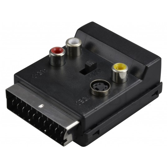 Przejście Adapter EURO SCART (wtyk 21-pin) / 3x RCA Cinch (gniazdo) + S-Video (gniazdo) + EURO SCART (gniazdo 21-pin)