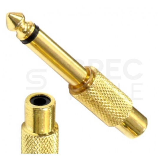 Przejście Adapter instrumentalny Jack 6,3mm Stereo (wtyk) / RCA Cinch (gniazdo) pozłacany