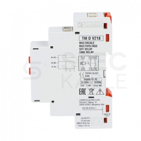 Przekaźnik czasowy (0,06s - 180s) 24-240V 5A z opóźnionym odpadaniem 1-modułowy TMD LOVATO