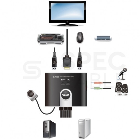 Przełącznik KVM 2-portowy Switch 2x (wtyki 2xUSB + HDMI + 2xAudio [mini Jack 3,5mm]) / gniazda 2xUSB + HDMI + 2xAudio [mini Jack 3,5mm] czarny 1,2m ATEN CS692