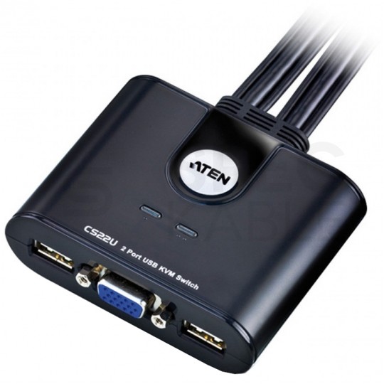 Przełącznik KVM 2-portowy Switch 2x (wtyki 2xUSB + VGA) / gniazda 2xUSB + VGA czarny 0,9m ATEN CS22U